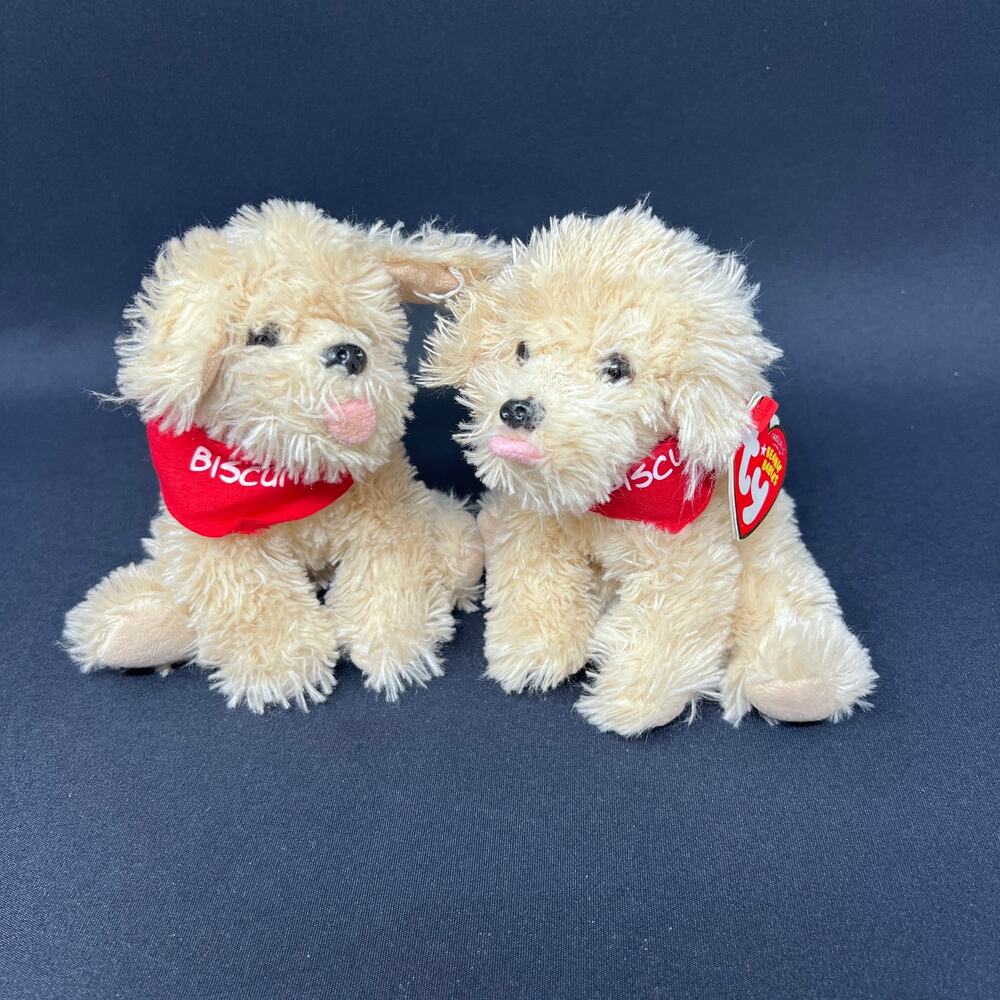 Ty Beanie‎ Babies Bob Evans Biscuit Dog Plush Set of 2 Puppy Red Bandana